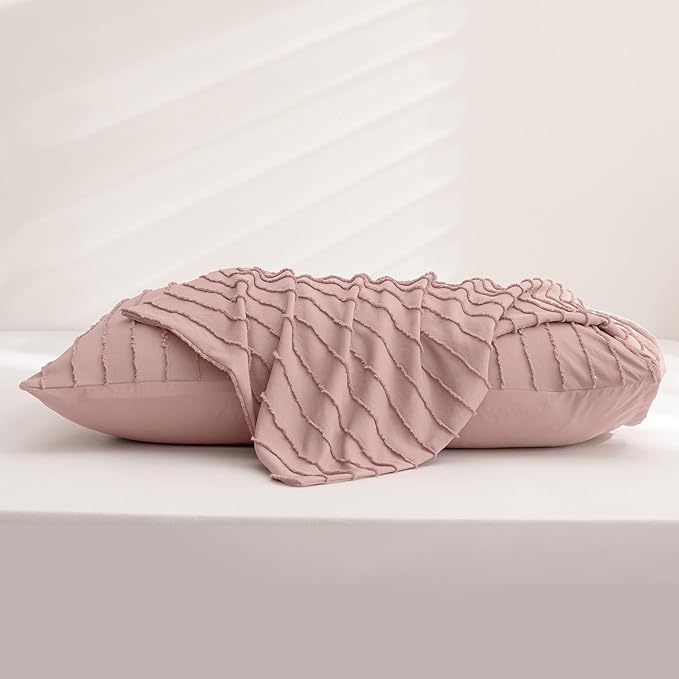 JELLYMONI Pillowcases King Size Smokey Pink 2 Pack Boho Striped Bed Pillow Covers 20x36in Polyester Envelope Pillow Shams Tufted Bohemian Textured (Pillows are not Included)