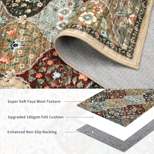 ROYHOME Small Rug Moroccan Trellis Washable Area Rug Doormat Stain Resistant Non-Slip Entryway Rug Distressed Floral Floor Carpet for Indoor Front Entrance Kitchen Bathroom, Red/Brown, 2' x 3' - color: Red/Brown, size: 2' x 3' (Rectangular)