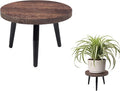8 Inch Plant Stand, Small Floor Indoor Plant Stand, Mid Century Wood Planter Stand with Metal Legs, Round Modern Plant Stool for Indoor Outdoor Flower Pots, Brown