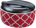 Outdoor/Indoor Inflatable Ottoman Pouf D20 xH9, All Weather Round Footstool with Foot Pump, Water Repellent Portable Footrest with Handle for Patio Garden Camping Travel-Red Geometry