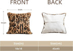 MOOX Rabbit Fur Throw Pillow Covers Decorative Fluffy Soft Fuzzy Plush Luxury Genuine Animal Skin Lumbar Pillow 18"x18" Cushion Cover, Leopard Print