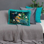 JWH Blue Green Peacock Throw Pillow Cover Flower Print Pillow Case Decorative Chenille Flowers Cushion Tassel Pillowcase for Bed Living Room Chair 14x20 Inch