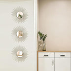 3 Pack Metal Mirrors for Wall Sunburst Wall Mirrors Home Décor Decorative Hanging Wall Art for Living Room Bedroom Entryway (Silver2, Sunburst)