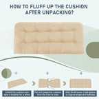 downluxe Outdoor Bench Cushion for Patio Furniture, Water Resistant Tufted Overstuffed Porch Swing Cushions, Thick Outdoor Loveseat Cushions, 44" X 19" X 5", Beige, Set of 1