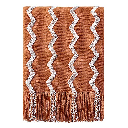 BOURINA Fluffy Chenille Knitted Fringe Throw Blanket Lightweight Soft Cozy for Bed Sofa Chair Throw Blankets, Orange 60"x80" - color: A-orange, size: 60"×80"
