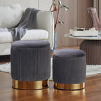 Round Ottoman with Storage Set of 2 Upholstered Velvet Vanity Stool for Living Room Storage Ottomans Multifunctional Foot Rest (Gray)