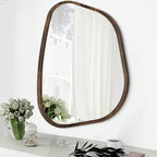 Asymmetrical Mirror Irregular Oval Wall Mirror Modern Wood Frame Unique Shape Wall Mounted Vanity Artistic Mirror Decorative for Living Room Bedroom Bathroom Entryway Hallway 14"x10"