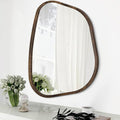 Asymmetrical Mirror Irregular Oval Wall Mirror Modern Wood Frame Unique Shape Wall Mounted Vanity Artistic Mirror Decorative for Living Room Bedroom Bathroom Entryway Hallway 20"x16"