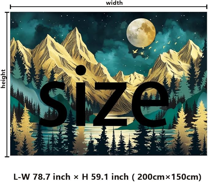 Dermijer Mountain Forest Tree Moon Stars Nature Landscape Wall Hanging Vintage Aesthetic Magic River Wall Tapestry for Bedroom Living Room W78.7×H59.1
