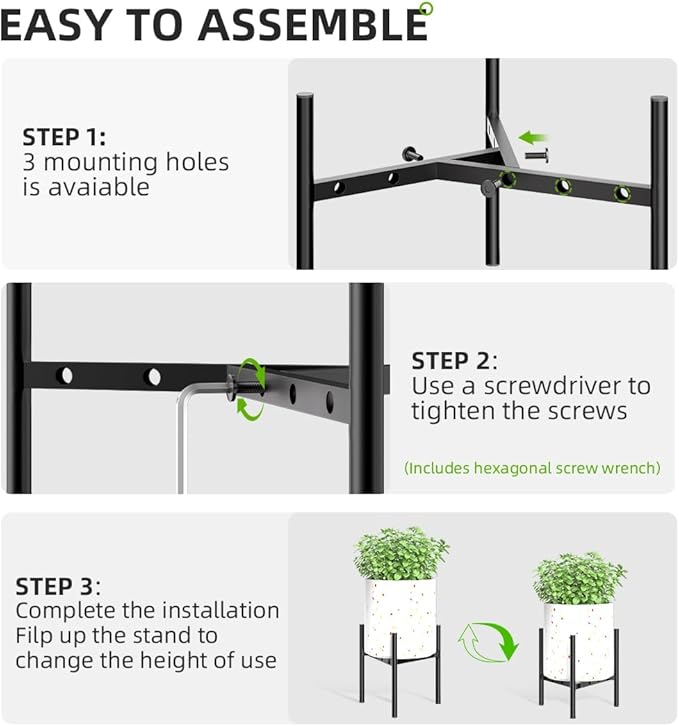 Plant Stand Indoor Adjustable Pot Holders, Metal Plant Stand Outdoor, Anti-Rust Black Metal Plant Holder for Outdoor Corner and Indoor clearance ,Fits 8"-12" Pots, 9.5" Height, 1 Pack