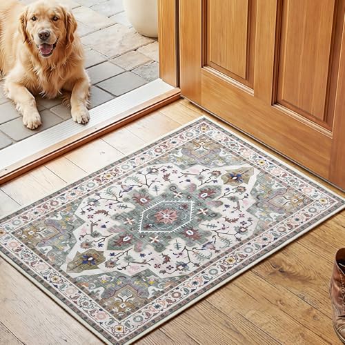 HOOBRO 2 x 3 Area Rugs Washable, Small Rugs for Entryway Kitchen Bathroom Mat Indoor Low Pile Soft Rug, Non-Slip Backing Stain Resistant Carpets, Pet Friendly Machine Washable, Vintage Green GN01AR01 - color: Vintage Green, size: 2' x 3' (Rectangular)