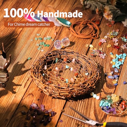 Handmade Natural Dream Catcher Hanging Home Decor at Livingroom Window and Garden, Unique Design with Rattan, Stones, Agate & Crystal - Ideal for Any Space & Gift Giving to Lovers Parents and Friends - style: Rattan-Agate