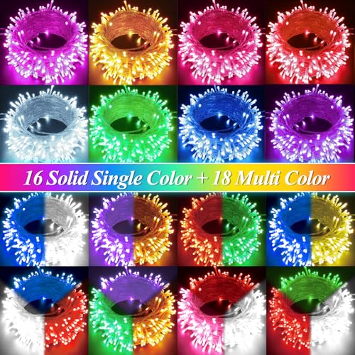Pooqla 2 Pack Color Changing String Lights Battery Operated, Total 66.6ft 200 LED 34 Colors Battery Christmas Lights with Remote Indoor Outdoor Decorations Bedroom Classroom Porch Party Yard Decor - color: RGB (Red, Green, Blue), size: 100 LED x2