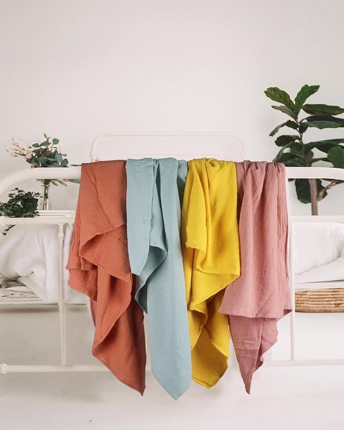 meowcards Muslin Swaddle Blankets for Baby, Unisex Baby Boys Girls Essentials, Large 47 x 47 inches, Boho Receiving Blankets Newborn Registry Must Haves (Mustard Yellow, Simple)