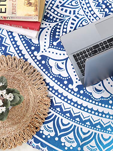 Popular Handicrafts Round Tapestry Wall Hanging Ombre Hippie Mandala Bohemian Hippy Intricate Indian Tapestries Tablecloth 68 Inches (173cm) Blue & Black Grey - color: Blue and Black Grey
