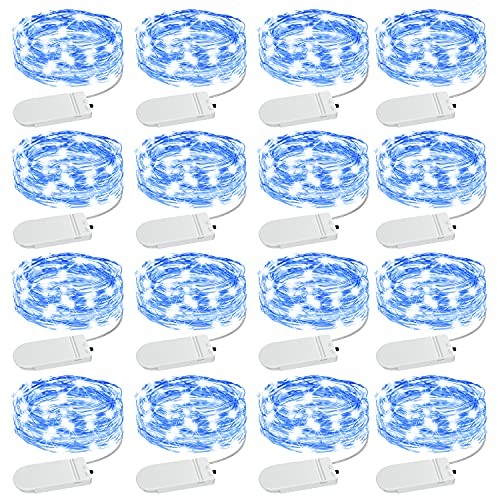 Olafus 16 Pack Blue Fairy Lights Battery Operated, IP68 Waterproof Mini String Light, 7ft Small LED Bottle Light for Wedding Vase Centerpieces Table Decorations Christmas Indoor Party Jars Gift - color: Blue