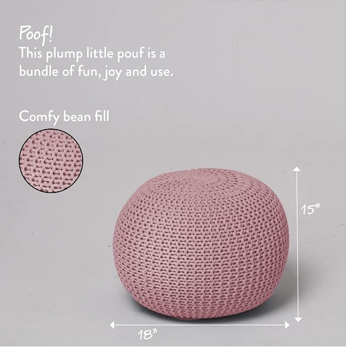 Urban Lifestyle Round Knit Pouf, Light Pink