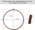 WallBeyond Round Wood Mirror, 32" Round Modern Decoration Large Circle Wall Mirror for Bathroom Living Room Bedroom Entryway, Walnut