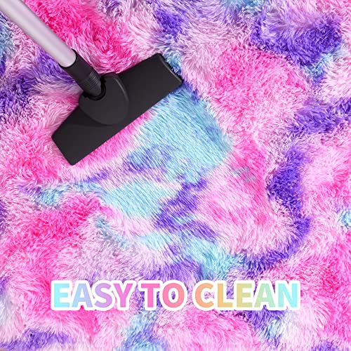 junovo Ultra Soft Washable Shaggy Rug - Non-Slip Oval Carpet for Nursery, Kids Bedroom & Home Decor (2.6x5.3ft Tie-Dye Hot Pink) | Plush Fluffy Floor Mat for Cozy Living Spaces - color: Tie-dye Hot Pink, size: 2.6' x 5.3'