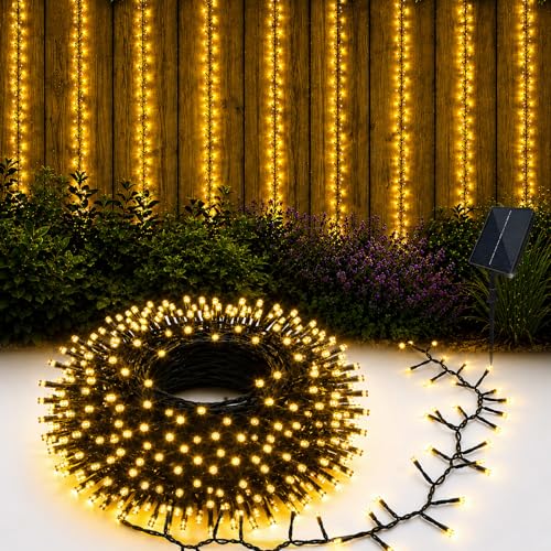 200 LED Solar String Lights for Outside, 20FT Warm White Firecracker Twinkle Lights with 8 Lighting Modes, Waterproof Solar Cluster Fairy Lights for Tree Party Home Patio Garden Christmas Decor - color: Warm White, size: 200LED*1pc-solar