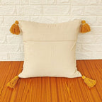 Boho Tufted Tassel Throw Pillow Cover, Mustard Yellow Geometric Square Decorative Cushion Case, Textured Woven Neutral Pillowcase for Couch Sofa Bedroom Home Decor, 18x18 Inch (Pillow Insert Not Inclu