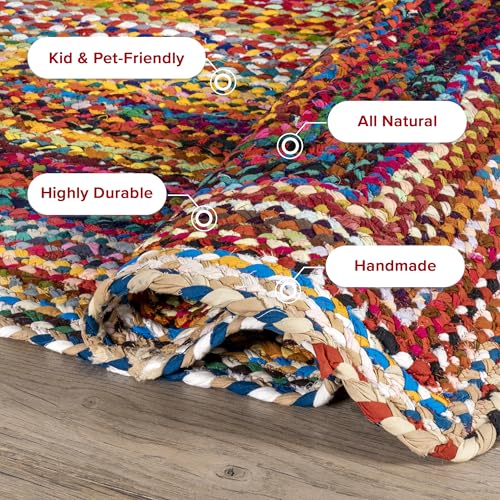 Nuloom Tammara Multicolor, 4' x 6', Hand Braided, Bohemian, Cotton, Soft and Cozy, High Traffic, Stain Resistant, Easy Clean, Durable Area Rug for Bedroom, Living Room, Dining, Den, Entryway