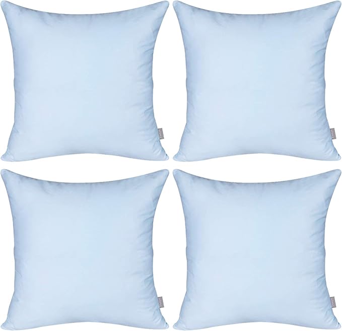 Thmyo 4-Pack 100% Cotton Comfortable Solid Decorative Throw Pillow Case, Square Cushion Cover Pillowcase Sublimation Blank Pillow Covers DIY Throw Pillowcase for Sofa(16x16 inch/ 40x40cm,Light Blue)