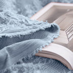 Simple&Opulence Cotton Throw Blanket for Bed, Couch, Boho Textured Geometric Knit Woven Blanket with Tassels Soft, Lightweight Breathable Shabby Chic Farmhouse Decoration for All-Season(Dusty Blue)
