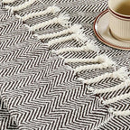 Herringbone Knitted Two Tone Throw Blankets with Braided Tassel Fringe, Boho Farmhouse Lightweight Turkish Throw Blanket for Couch Bed Sofa, Picnic, Yoga, Outdoor Blanket, 50 x 60 Inch, Coffee Brown - color: Coffee Brown