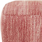 BOWERY HILL Square Pouf, Patterned Maroon Mélange Cotton, 20" W x 20" D x 10" H, Hand-Woven Upholstery, Polystyrene Filling, Transitional Style Footrest or Extra Seating for Living Space - color: Red