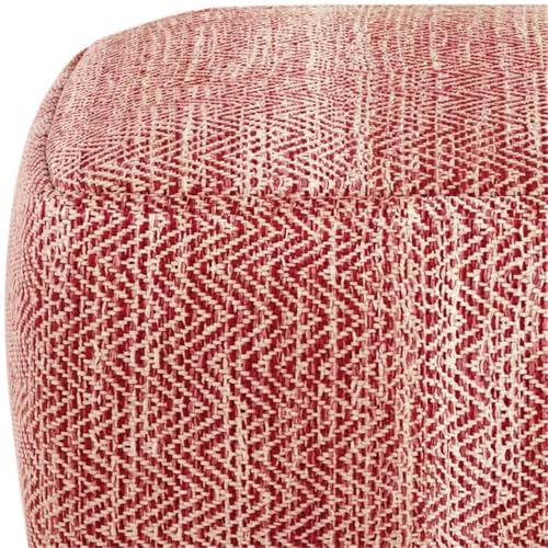 BOWERY HILL Square Pouf, Patterned Maroon Mélange Cotton, 20" W x 20" D x 10" H, Hand-Woven Upholstery, Polystyrene Filling, Transitional Style Footrest or Extra Seating for Living Space - color: Red