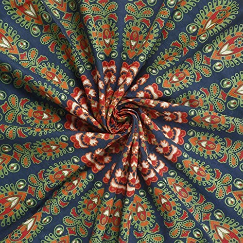 Bless International Handmade Indian hippie Bohemian Psychedelic Peacock Mandala Wall hanging College Dorm Beach Throws Table Cloth Bedding Tapestry (Golden Green, King(88x104Inches)(225x265Cms)) - color: Golden Green, size: 104"L x 88"W