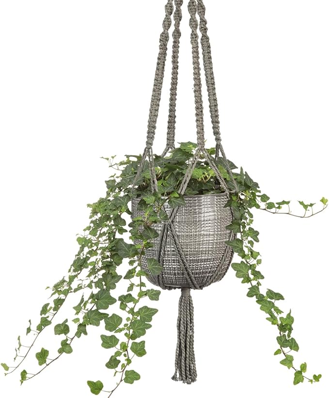 Scheurich Corteza Sky Vainilla Ceramic 6.1" Hanging Planter – with 35.4" Macramé Hanger - Waterproof - Boho Decorative Hanging Basket for Indoor Plants, Succulents&Flowers - Made in Germany - 0.7 gl