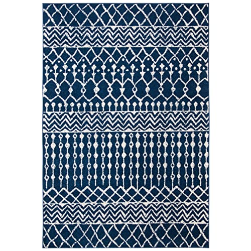 SAFAVIEH Tulum Collection Accent Rug - 2' x 3', Navy & Ivory, Moroccan Boho Distressed Design, Non-Shedding & Easy to Clean, Ideal for Front Door, Kitchen, Entryway, Foyer (TUL270N) - color: Navy/Ivory, size: 2' x 3' (Rectangular)