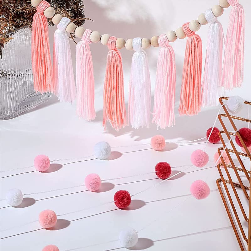 3PCS/Set Boho Tassel Garland,BetterJonny Boho Tassel Garland Wall Hanging Decor Pastel Banner with Wood Beads and 2Pcs Pom Pom Felt Ball for Home and Outdoor Decor - color: Style -1