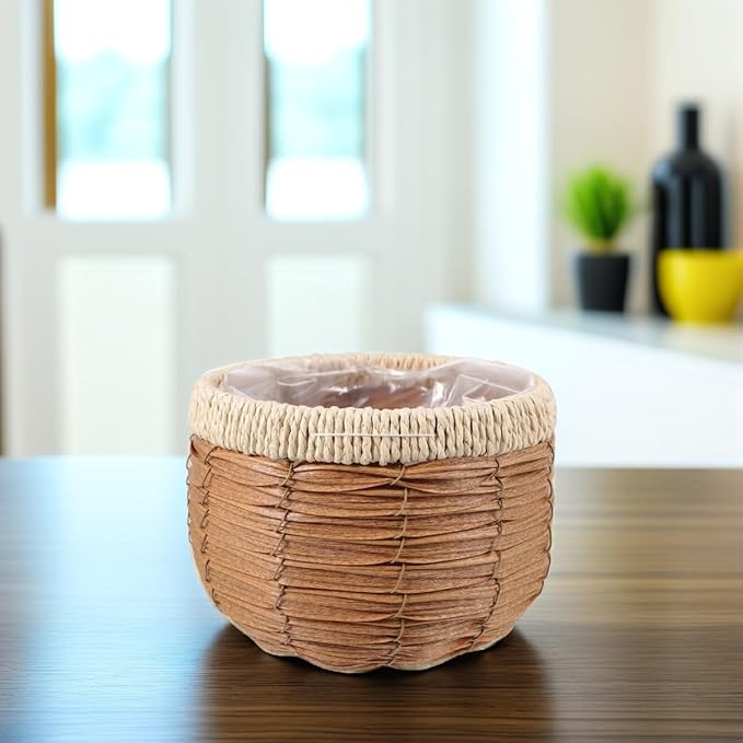 VICASKY Handwoven Woven Planter Basket Natural Indoor Outdoor Flower Pot Decorative Rattan Plant Pot for Boho Decor