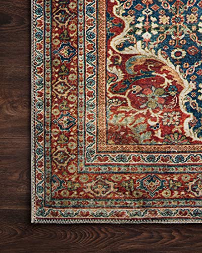Loloi Layla Collection LAY-09 Cobalt Blue/Spice 2'-3" x 3'-9" .13" Thick Accent Rug, Soft, Durable, Vintage Inspired, Distressed, Low Pile, Non-Shedding, Easy Clean, Printed, Living Room Rug - color: Cobalt Blue / Spice, size: 2'3" x 3'9" (Rectangular)