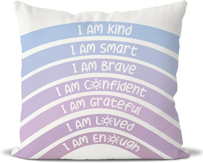 QIYUHOY Boho Rainbow Classroom Throw Pillow Covers, Book Center Calming Corner Playroom Decor Pillow Case, Purple Pillow Cover, I Am Kind Smart Brave Confidence 24x24 Inch Pillowcase(Royal Purple)