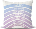 QIYUHOY Boho Rainbow Classroom Throw Pillow Covers, Book Center Calming Corner Playroom Decor Pillow Case, Purple Pillow Cover, I Am Kind Smart Brave Confidence 20x20 Inch Pillowcase(Royal Purple)