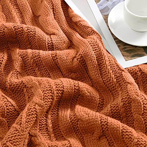 Aormenzy Rust Orange Cable Knit Throw Blankets for Couch Bed Sofa, Acrylic Knitted Blanket, Soft Cozy Throw Blanket, 50" x 60" - color: Rust Orange, size: 50" x 60", Throw