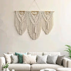 large macrame wall hanging - Boho Tapestry Macrame Wall Decor Art- Chic Bohemian Handmade Woven Tapestry Home Decoration for Bedroom Living Room Apartment Wedding Party - 43"x32" (Wood bead-A)