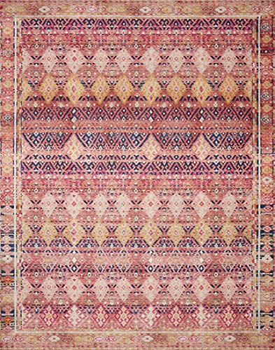 Loloi Layla Collection LAY-15 Magenta/Multi 2'-3" x 3'-9" .13" Thick Accent Rug, Soft, Durable, Vintage Inspired, Distressed, Low Pile, Non-Shedding, Easy Clean, Printed, Living Room Rug - color: Magenta / Multi, size: 2'3" x 3'9" (Rectangular)