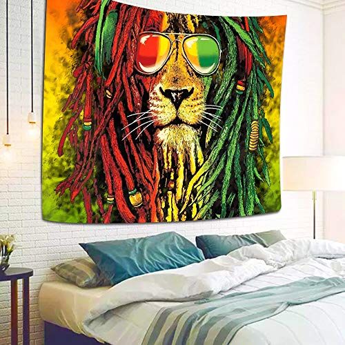 Simsant Rasta Rastafarian Tapestry Lion Head Bob Tapestry Wall Hanging (80"x60") - size: 80"L x 60"W