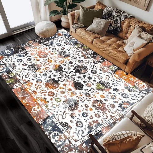 Black Orange Grey Vintage Floral Distressed Area Rugs for Living Room Bedroom Non Shedding Faux Wool Soft Thin Carpet Under Diningroom Coffee Table Unique Retro Accent Home Office Floor Rug 2x3 - color: G, size: 2x3