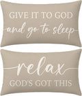 Warm Beige Lumbar Pillow Covers 12x20 Inch Set of 2 – Christian Throw Pillowcase for Couch – Give It to God and Go to Sleep/Relax God’s Got This – Faith-Based Decor