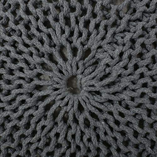 Nahunta Knitted Round Pouf - Cotton - Gray - color: Grey