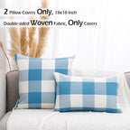 CARRIE HOME Light Blue and White Buffalo Plaid Summer Outdoor Pillow Covers 18x18 Set of 2, Light Blue Checkered Decorative Couch Pillows, Lake Blue Front Back Porch Decor Throw Pillows (No Inserts)