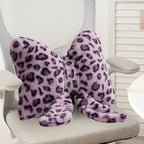 Leopard Print Throw Pillow Furry Bow Plush Pillows Cute Flower Plush Pillow Cheetah Home Decor Stuffed Bow Lumbar Pillow for Bed Couch Living Room Decor (Purple, 16in)