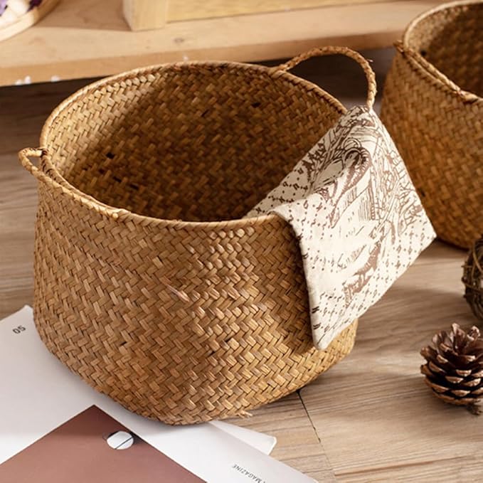 Box Rustic Touch Basket for Storage Desktop Flower Arrangement Basket Storage Grocery Woven Seagrass Organizer s for Shelves Woven s for Storage