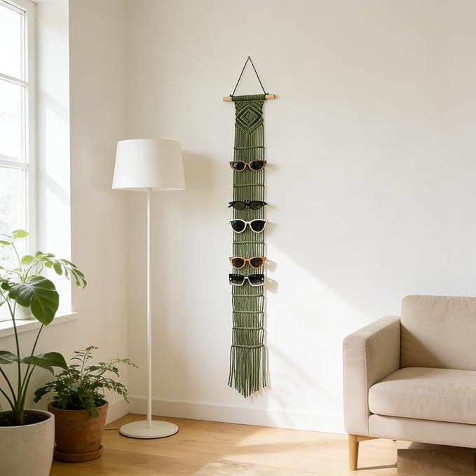 Macrame Sunglasses Holder Boho Wall Hanging Minimalist Eyewear Organizer Wall Sunglasses Rack